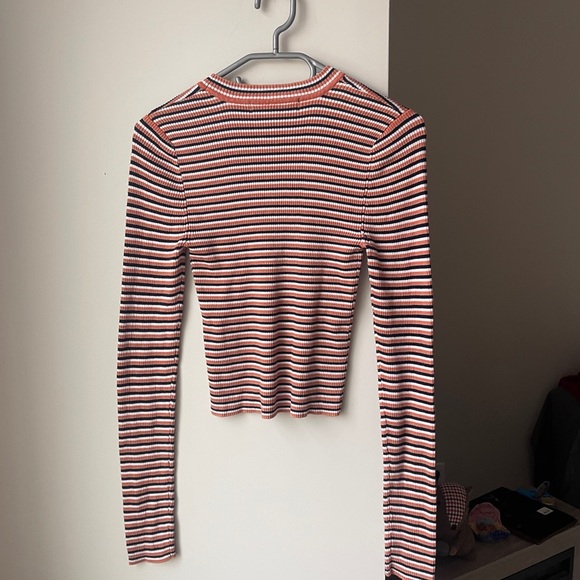 💙BOGO💙 Forever 21 Orange Black and White Striped Ribbed Top Medium - Picture 4 of 4
